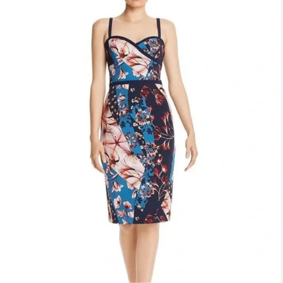 Black Halo Dresses & Skirts - NWT Black Halo Blue and Pink Daria Sheath Midi Dress